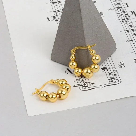 #NEW 925 Sterling Silver Bead Round Hoop Earrings - Picture 7 of 7